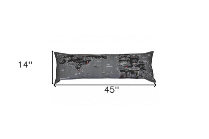 14" X 46" Dark Gray And White Michigan Nighttime Skyline Lumbar Decorative Pillow