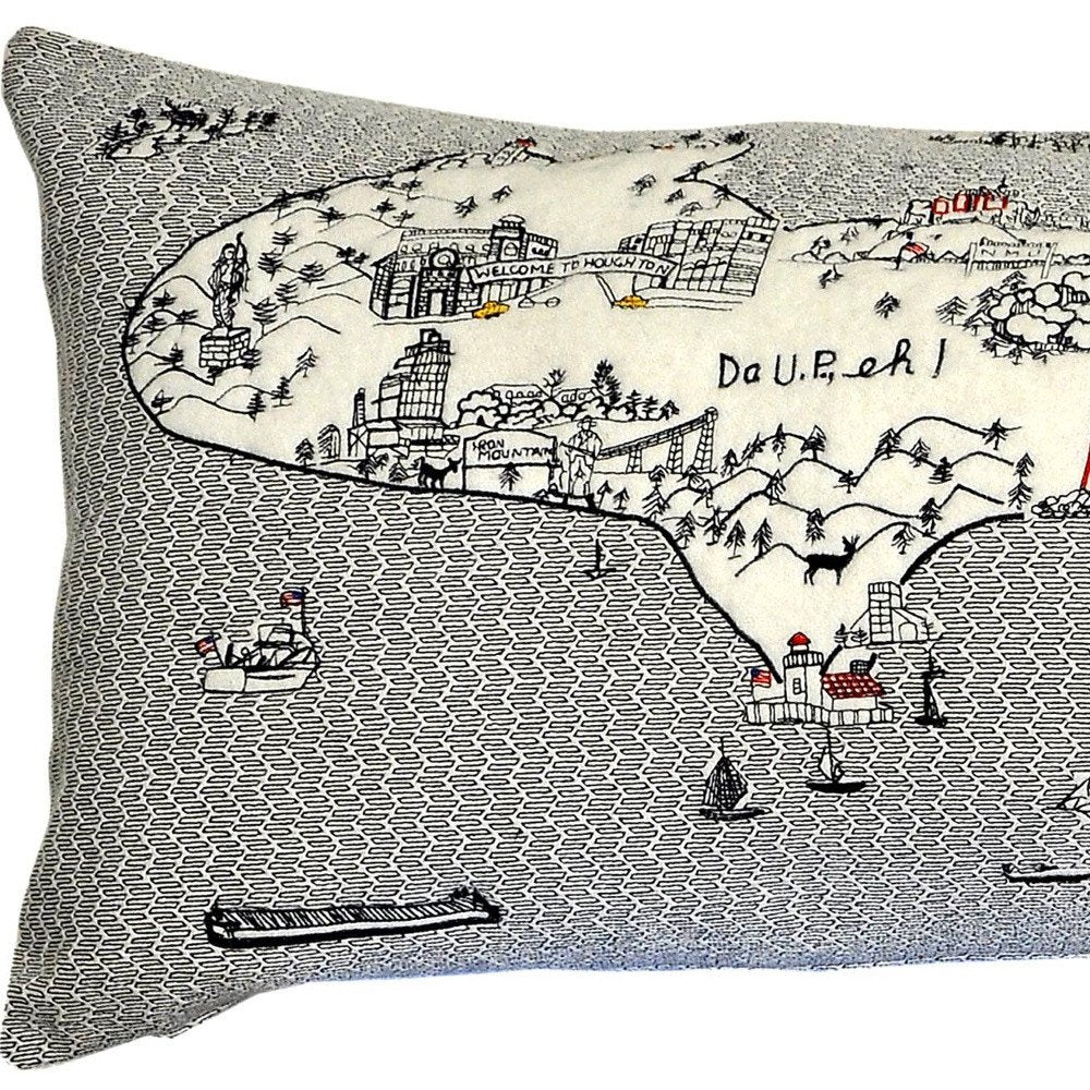 14" X 46" Cream Michigan Daylight Skyline Lumbar Decorative Pillow