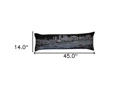 14" X 46" Dark Gray And White Nashville Nighttime Skyline Lumbar Decorative Pillow