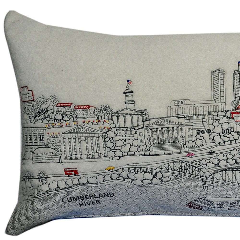 14" X 46" Cream Nashville Daylight Skyline Lumbar Decorative Pillow