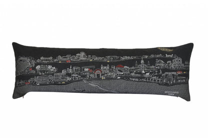 14" X 46" Dark Gray And White New Orleans Nighttime Skyline Lumbar Decorative Pillow