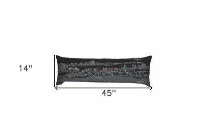 14" X 46" Dark Gray And White New Orleans Nighttime Skyline Lumbar Decorative Pillow