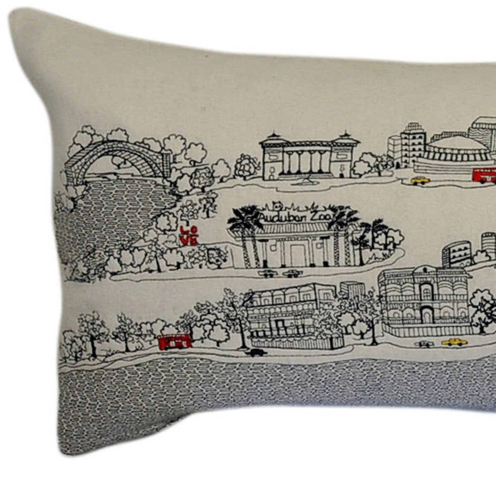 14" X 46" Cream New Orleans Daylight Skyline Lumbar Decorative Pillow