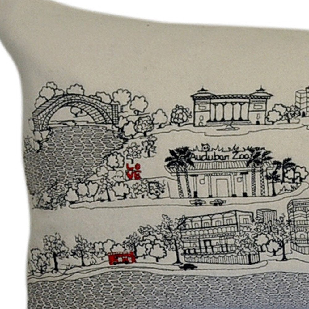 14" X 46" Cream New Orleans Daylight Skyline Lumbar Decorative Pillow