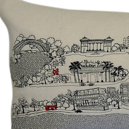 14" X 46" Cream New Orleans Daylight Skyline Lumbar Decorative Pillow
