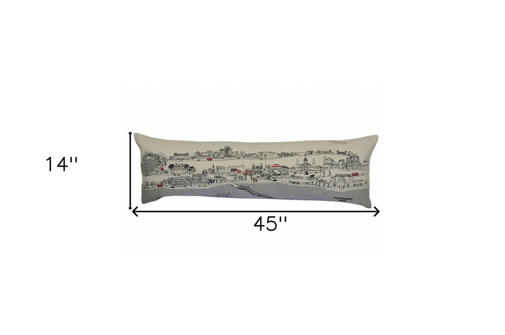 14" X 46" Cream New Orleans Daylight Skyline Lumbar Decorative Pillow