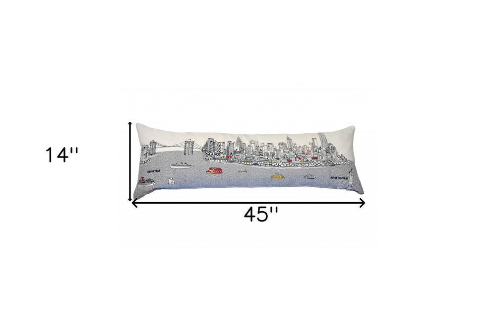14" X 46" Cream NYC Daylight Skyline Lumbar Decorative Pillow