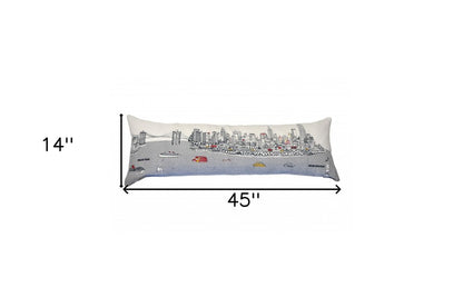 14" X 46" Cream NYC Daylight Skyline Lumbar Decorative Pillow
