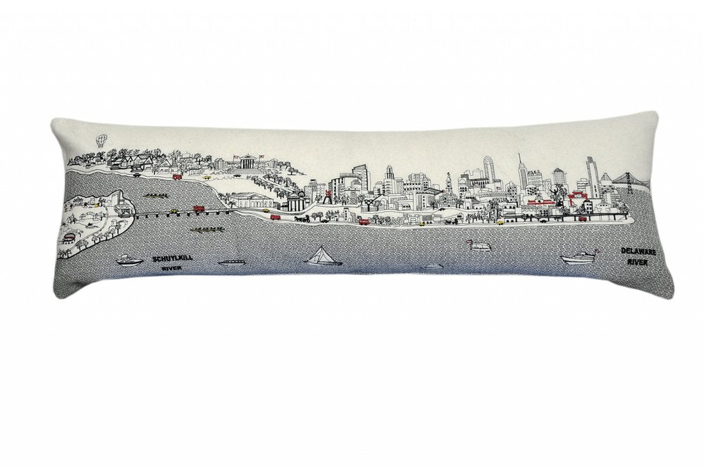14" X 46" Cream Philadelphia Daylight Skyline Lumbar Decorative Pillow