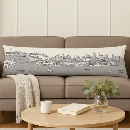 14" X 46" Cream Philadelphia Daylight Skyline Lumbar Decorative Pillow