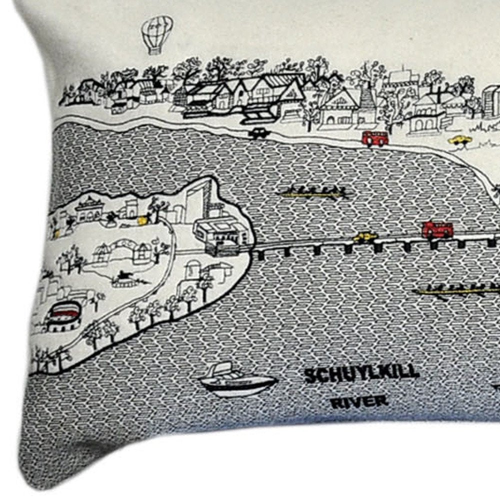 14" X 46" Cream Philadelphia Daylight Skyline Lumbar Decorative Pillow
