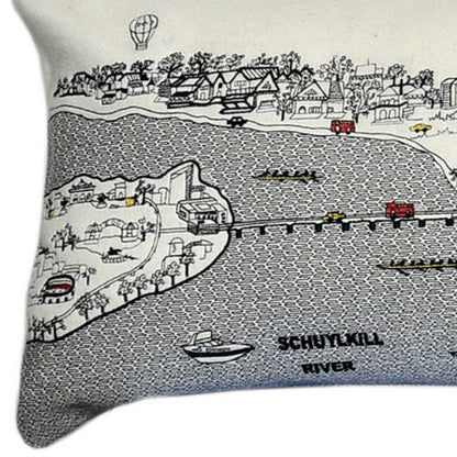 14" X 46" Cream Philadelphia Daylight Skyline Lumbar Decorative Pillow