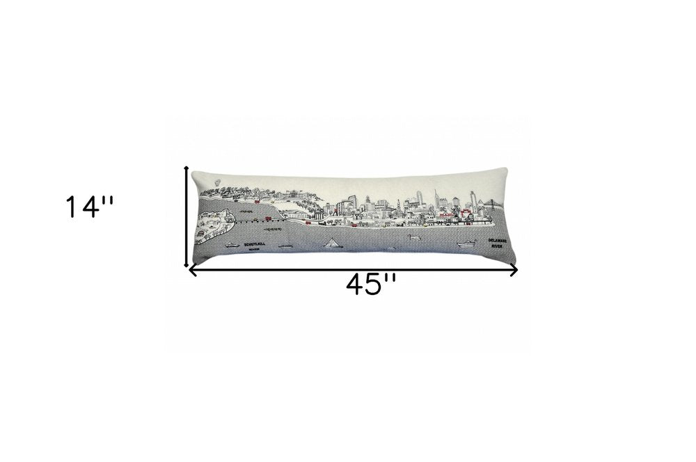 14" X 46" Cream Philadelphia Daylight Skyline Lumbar Decorative Pillow