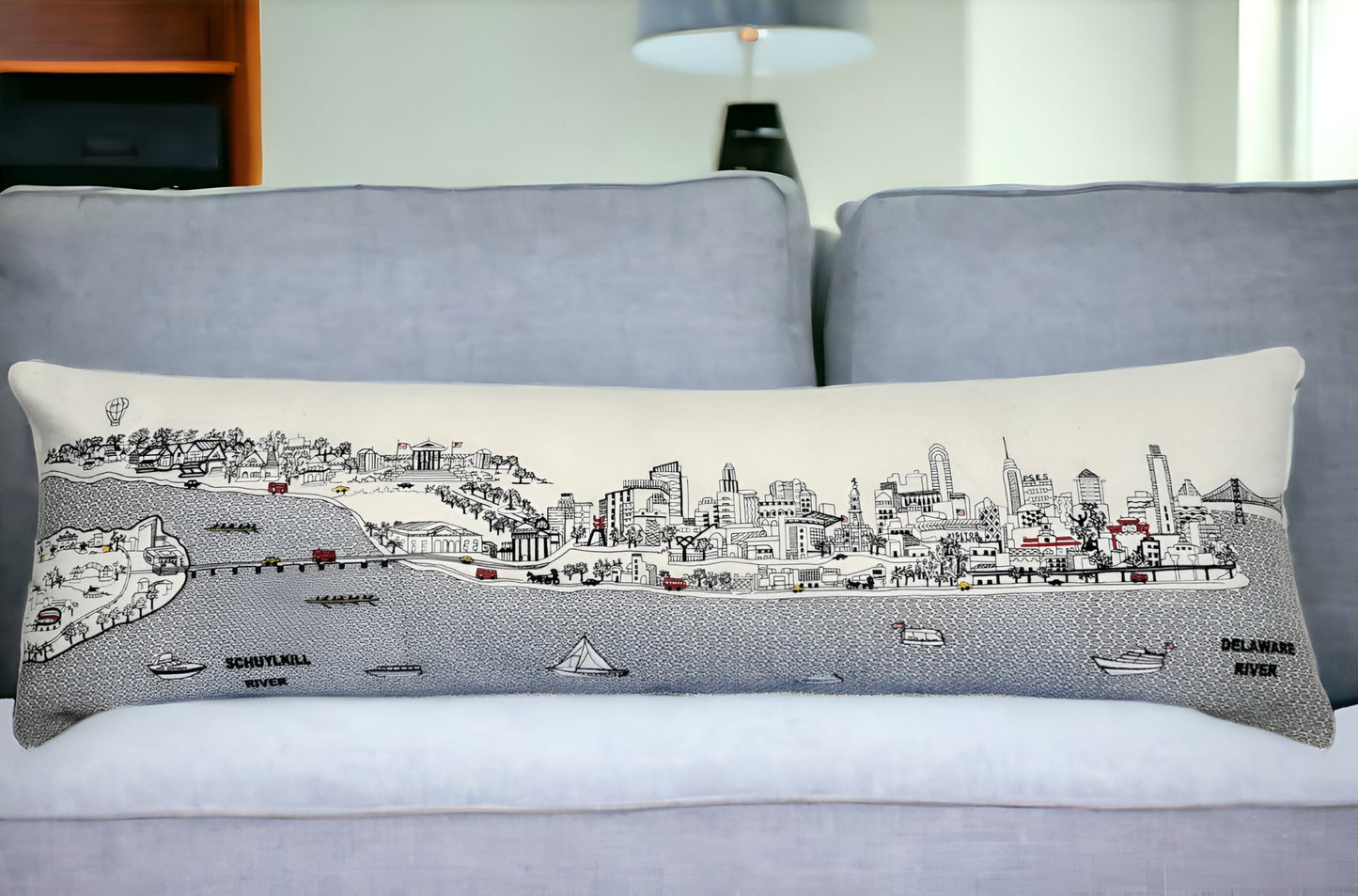 46" White Philadelphia Daylight Skyline Lumbar Decorative Pillow