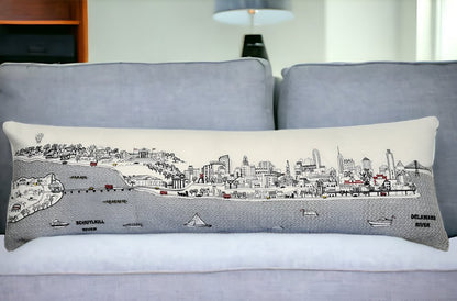 46" White Philadelphia Daylight Skyline Lumbar Decorative Pillow