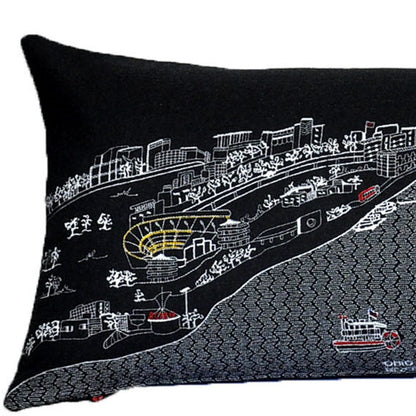 46" Black Pittsburgh Nighttime Skyline Lumbar Decorative Pillow