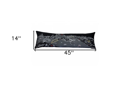 46" Black Pittsburgh Nighttime Skyline Lumbar Decorative Pillow