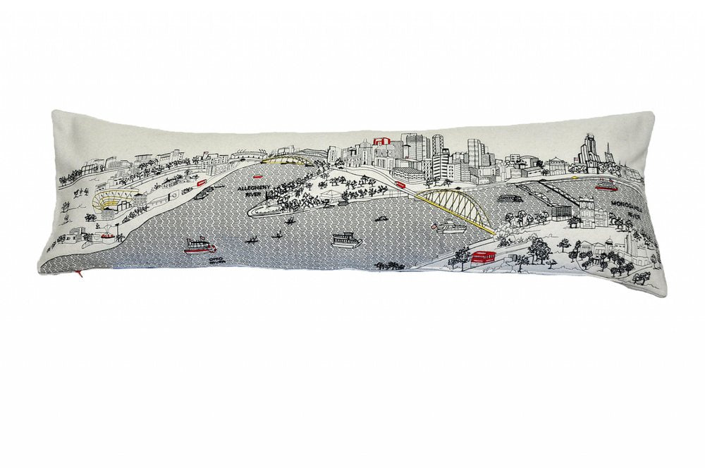 14" X 46" Cream Pittsburgh Daylight Skyline Lumbar Decorative Pillow