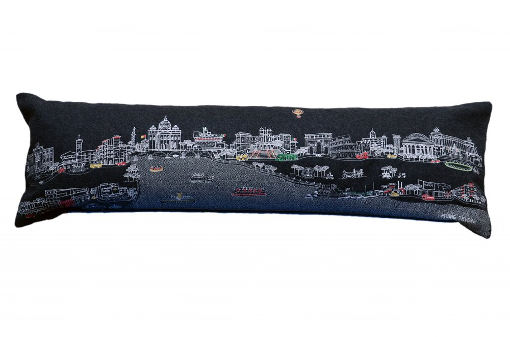 14" X 46" Dark Gray And White Rome Nighttime Skyline Lumbar Decorative Pillow