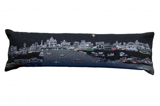 14" X 46" Dark Gray And White Rome Nighttime Skyline Lumbar Decorative Pillow
