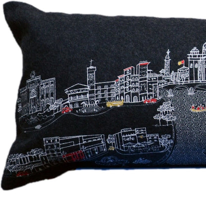 14" X 46" Dark Gray And White Rome Nighttime Skyline Lumbar Decorative Pillow