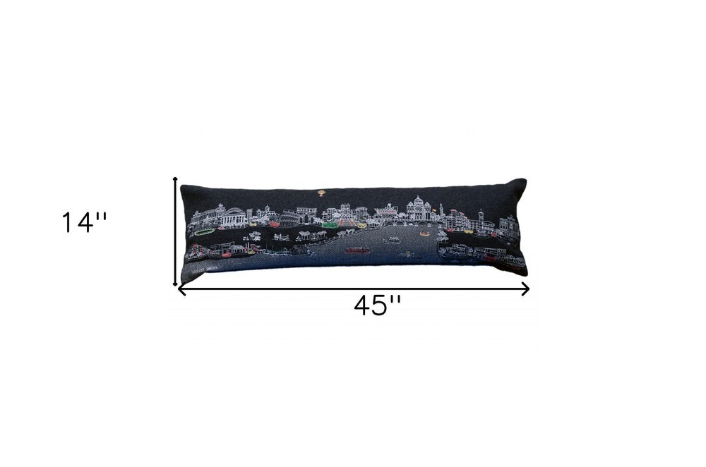14" X 46" Dark Gray And White Rome Nighttime Skyline Lumbar Decorative Pillow
