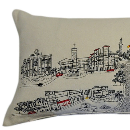 14" X 46" Cream Rome Daylight Skyline Lumbar Decorative Pillow
