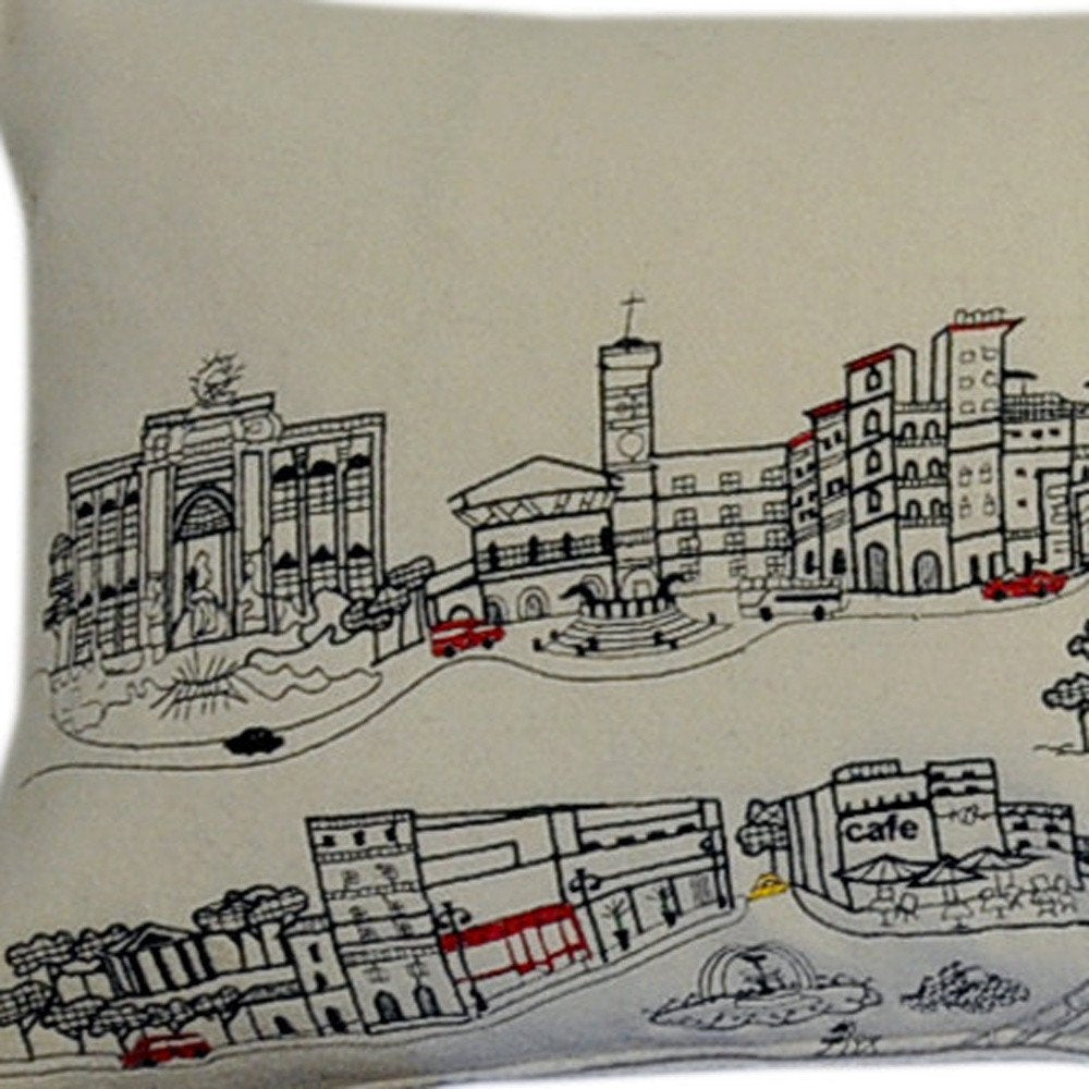 14" X 46" Cream Rome Daylight Skyline Lumbar Decorative Pillow
