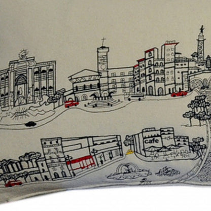 14" X 46" Cream Rome Daylight Skyline Lumbar Decorative Pillow