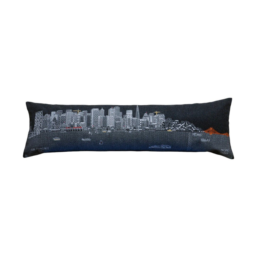 46" Black San Francisco Nighttime Skyline Lumbar Decorative Pillow