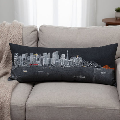 46" Black San Francisco Nighttime Skyline Lumbar Decorative Pillow