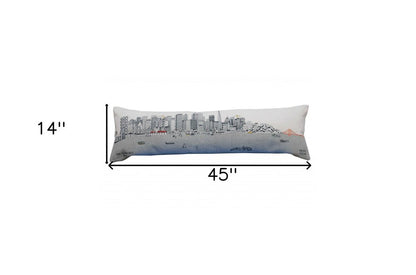 14" X 46" Cream San Francisco Daylight Skyline Lumbar Decorative Pillow