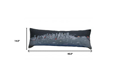 14" X 46" Dark Gray And White Seattle Nighttime Skyline Lumbar Decorative Pillow