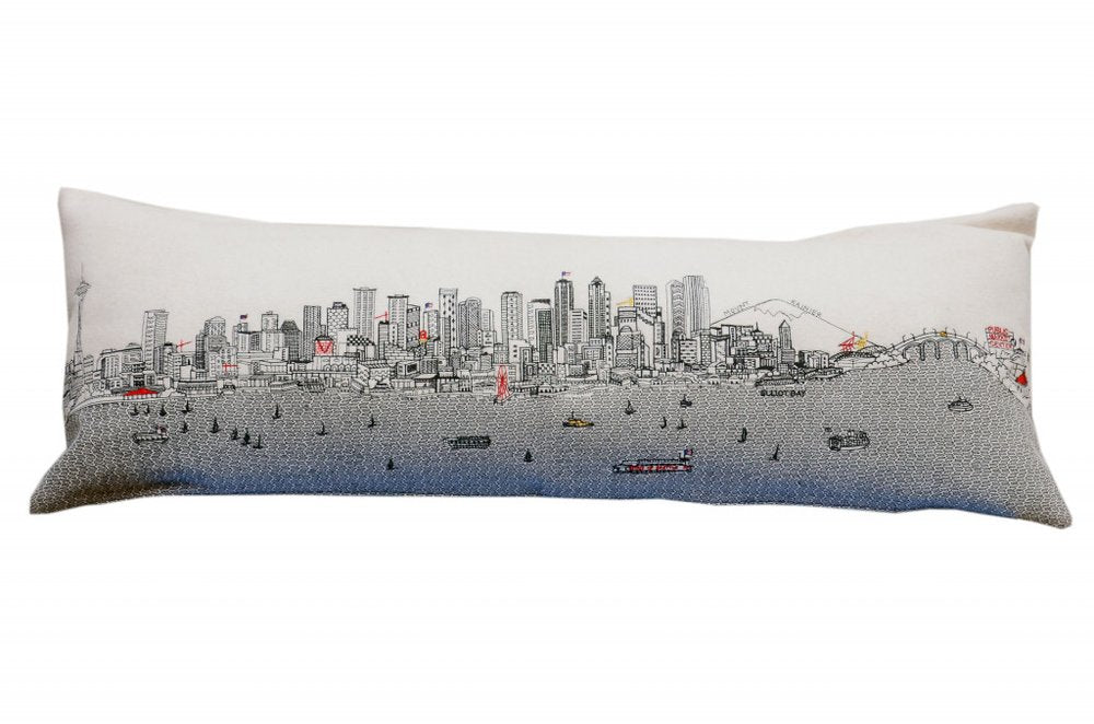 14" X 46" Cream Seattle Daylight Skyline Lumbar Decorative Pillow