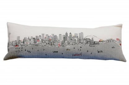 14" X 46" Cream Seattle Daylight Skyline Lumbar Decorative Pillow
