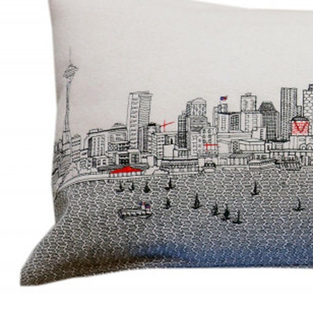 14" X 46" Cream Seattle Daylight Skyline Lumbar Decorative Pillow