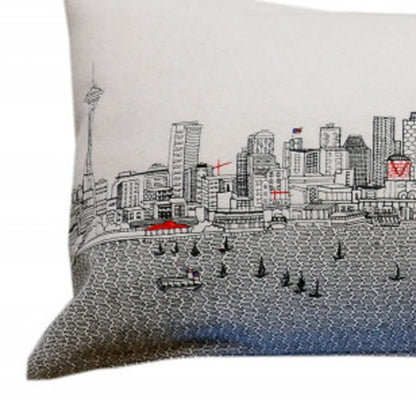 14" X 46" Cream Seattle Daylight Skyline Lumbar Decorative Pillow