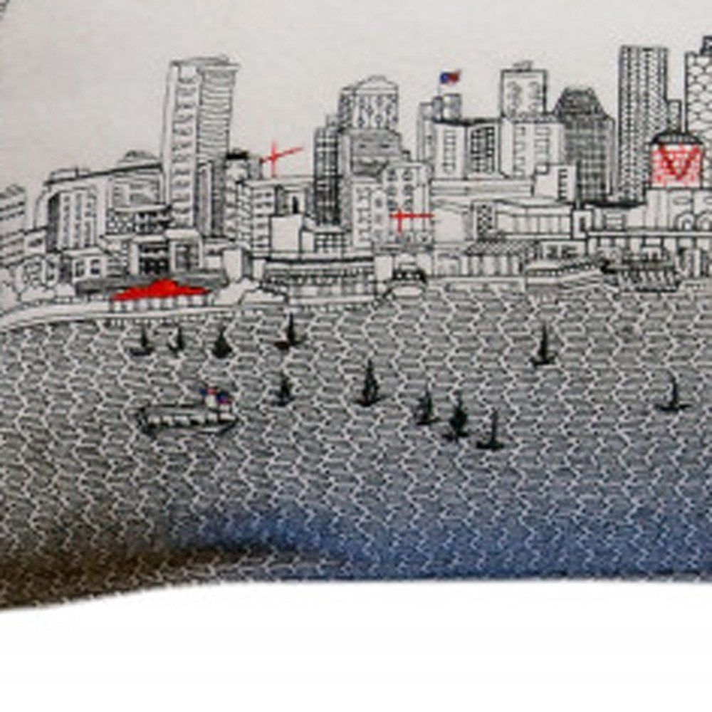 14" X 46" Cream Seattle Daylight Skyline Lumbar Decorative Pillow