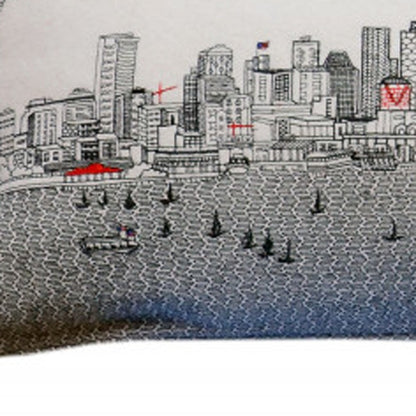 14" X 46" Cream Seattle Daylight Skyline Lumbar Decorative Pillow