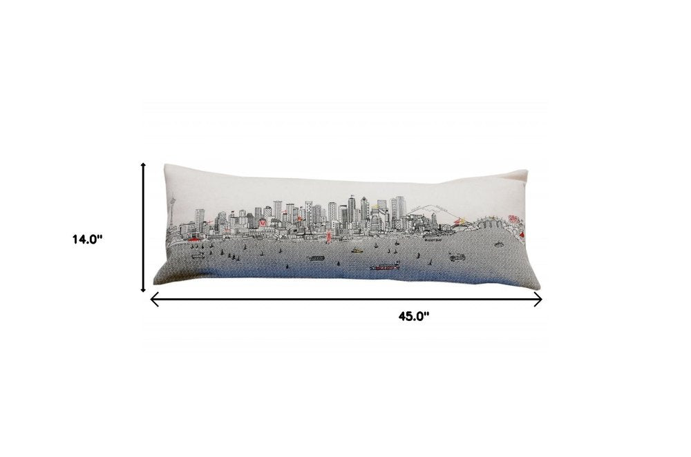 14" X 46" Cream Seattle Daylight Skyline Lumbar Decorative Pillow