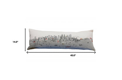 14" X 46" Cream Seattle Daylight Skyline Lumbar Decorative Pillow
