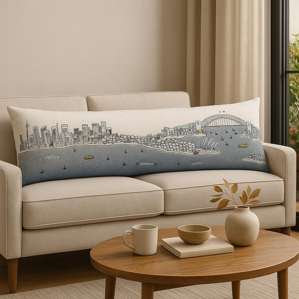 14" X 46" Cream Sydney Daylight Skyline Lumbar Decorative Pillow