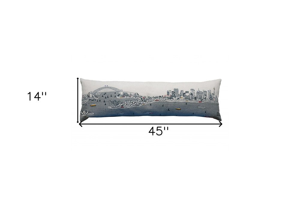 14" X 46" Cream Sydney Daylight Skyline Lumbar Decorative Pillow