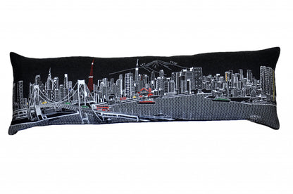 46" Black Tokyo Nighttime Skyline Lumbar Decorative Pillow