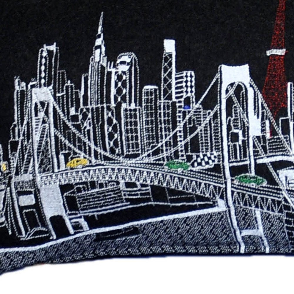 14" X 46" Dark Gray And White Tokyo Nighttime Skyline Lumbar Decorative Pillow