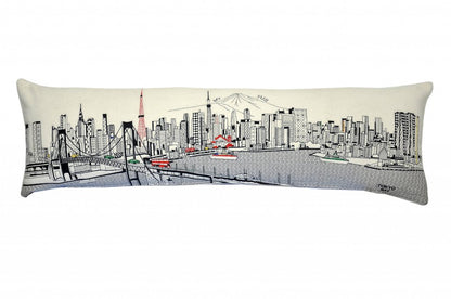 14" X 46" Cream Tokyo Daylight Skyline Lumbar Decorative Pillow
