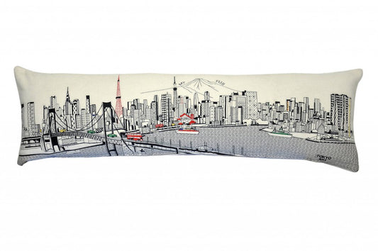 14" X 46" Cream Tokyo Daylight Skyline Lumbar Decorative Pillow