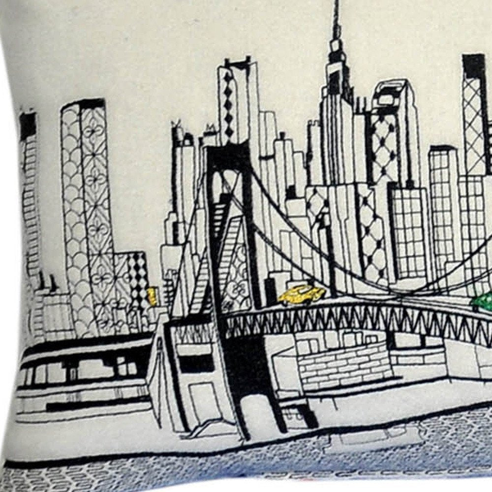 14" X 46" Cream Tokyo Daylight Skyline Lumbar Decorative Pillow