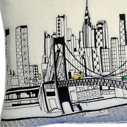 14" X 46" Cream Tokyo Daylight Skyline Lumbar Decorative Pillow