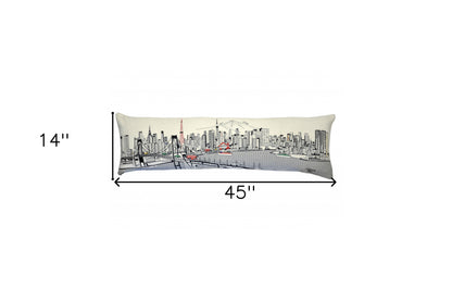 46" White Tokyo Daylight Skyline Lumbar Decorative Pillow